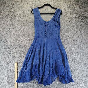 Sakkas Dress Womens Small Blue Boho Embroidered Sleeveless Handkerchief *NWT*